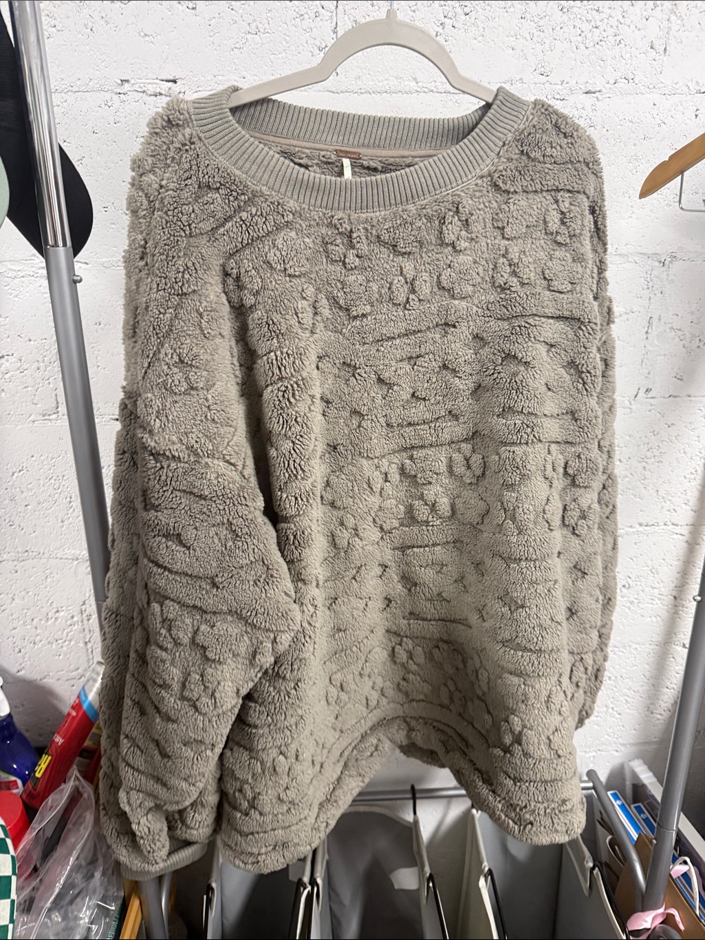 Cozy Plush Crewneck Sweater - Taupe Free People - Gray Warm Sweater - Size Large